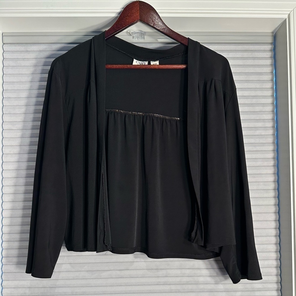 Black open front cardigan